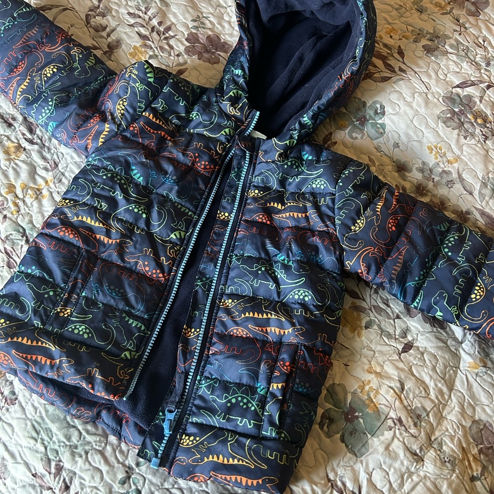 Little Me Dinosaur Print Puffer Jacket - Multicolor